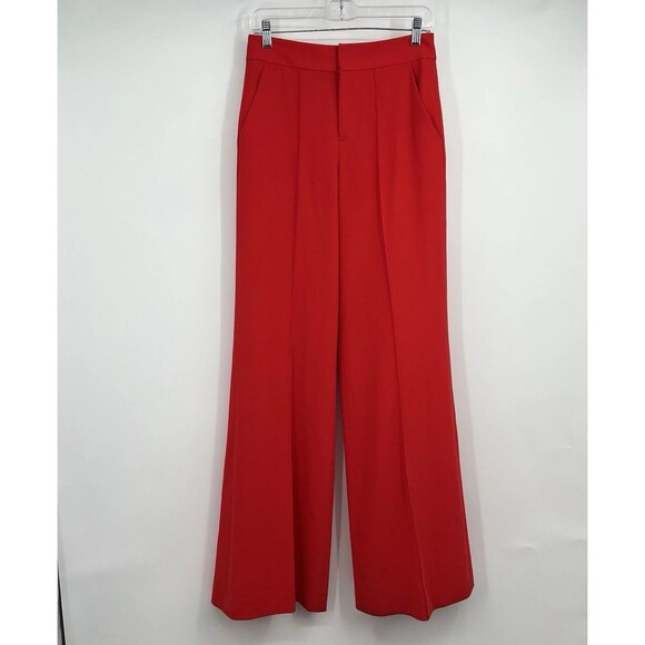 Alice Olivia Apple Red Wide Leg High Waisted Pleated Jalisa Dress Pants Slacks 4 - Picture 1 of 12